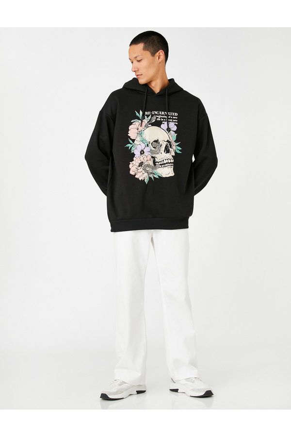 Koton Koton Hooded Oversized Sweatshirt, Raised Skull Printed