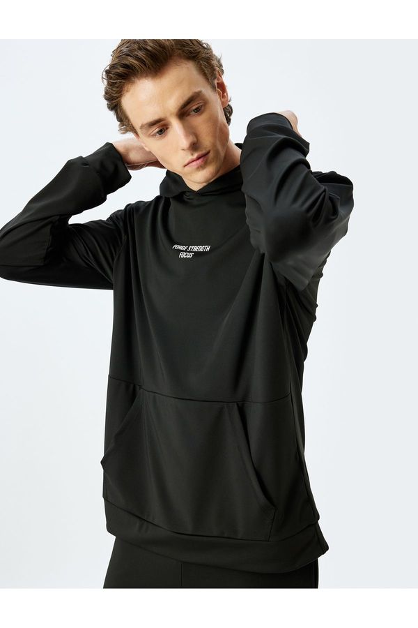 Koton Koton Hooded Slogan Printed Interlock Fabric Sports Sweatshirt