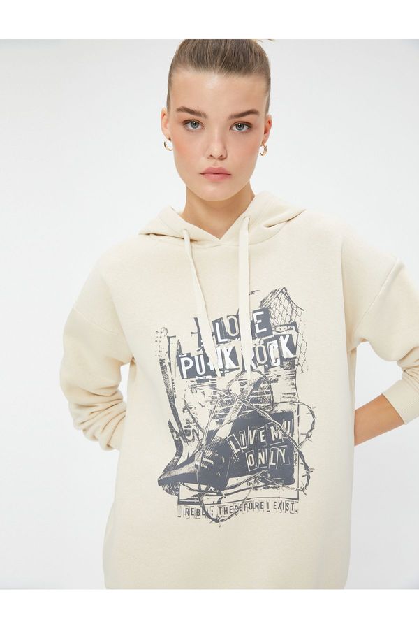 Koton Koton Hooded Sweatshirt Slogan Printed Comfortable Fit Long Sleeve