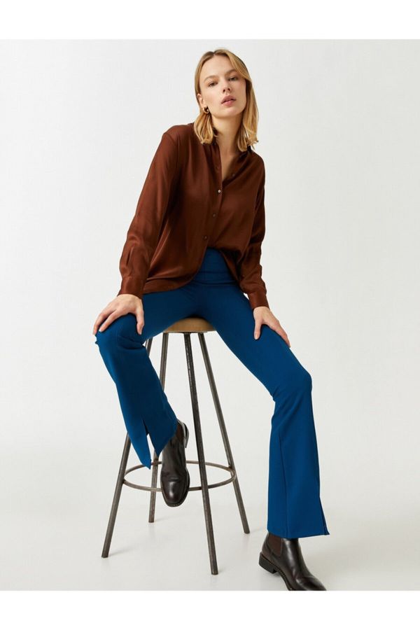 Koton Koton Испански панталон с висока талия на крака с цепки.