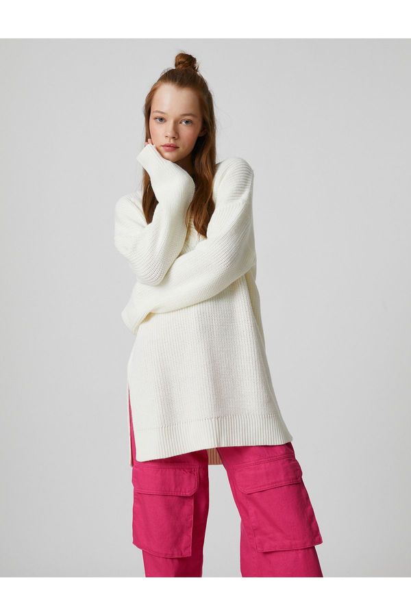 Koton Koton извънгабаритни трикотаж пуловер v-образно деколте дълъг ръкав