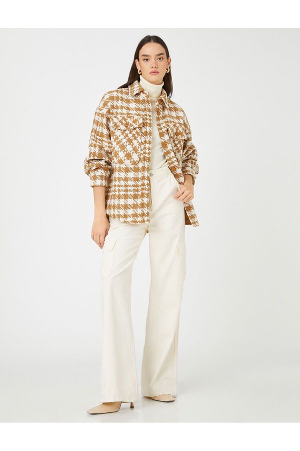 Koton Koton извънгабаритни туид шакет с джобове и копчета