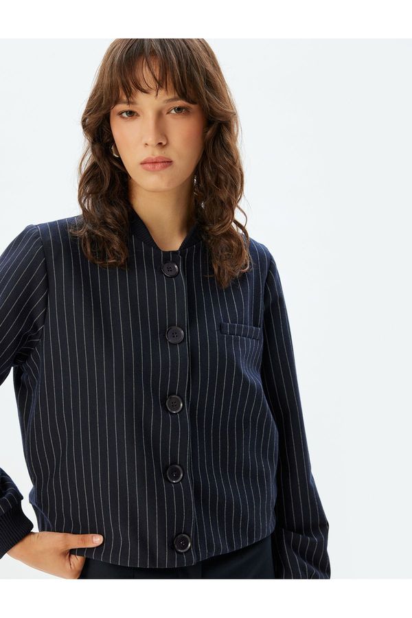 Koton Koton Jacket Round Neck Buttoned Long Sleeve Pocket Detail Lined