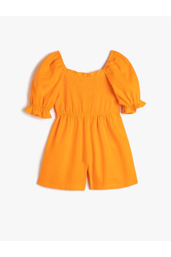 Koton Koton Jumpsuit Linen Blend Short Sleeves Square Collar with Gipe Detail on the Back