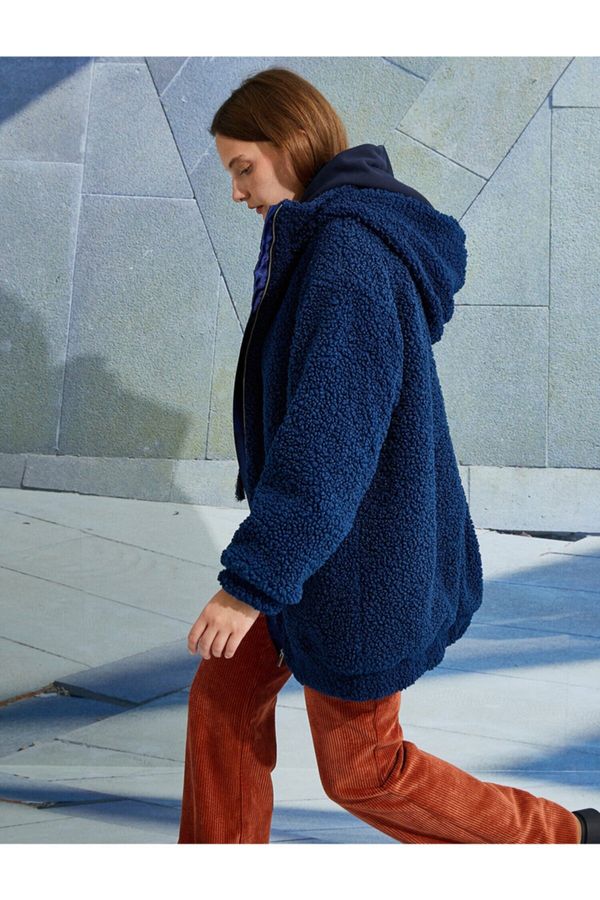 Koton Koton качулка плюшени извънгабаритни палто