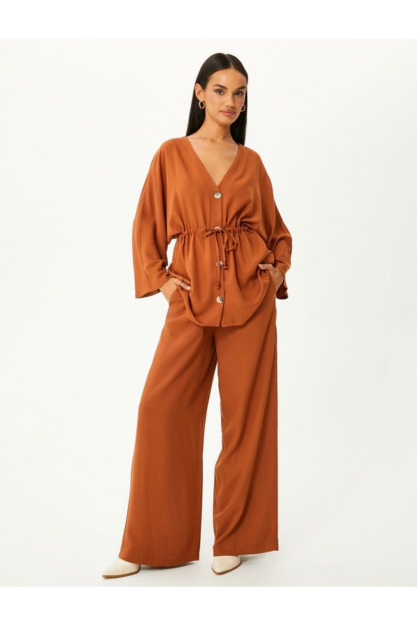 Koton Koton Kimono Wide Sleeves V-Neck with Buttons and Tie Waist.