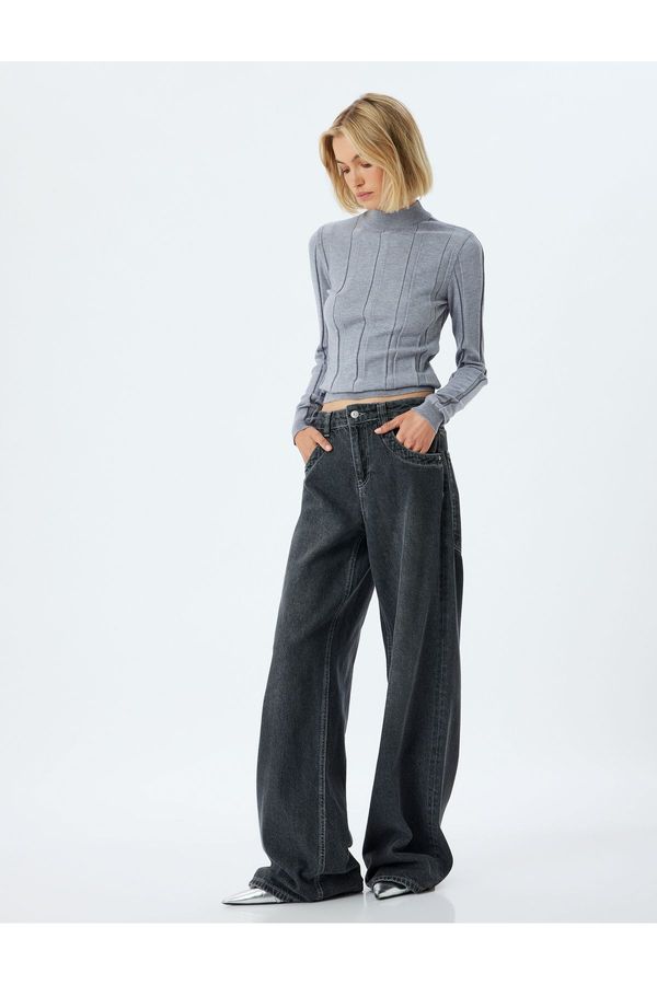 Koton Koton Knitted Sweater Stand Collar Textured Long Sleeve