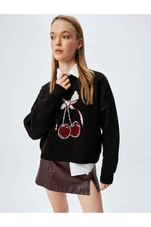 Koton Koton Knitwear Sweater Cherry Printed Crew Neck Comfortable Pattern