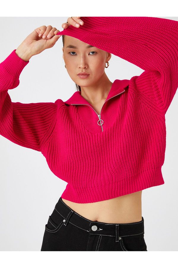 Koton Koton култура трикотаж пуловер половин цип дълъг ръкав кашмир текстурирани