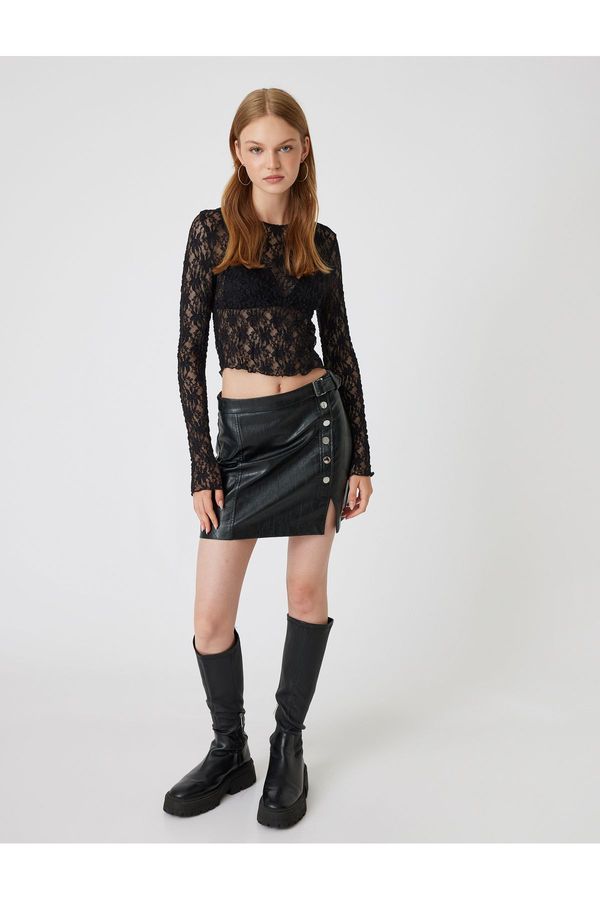 Koton Koton Lace Blouse Crop Long Sleeve Crew Neck