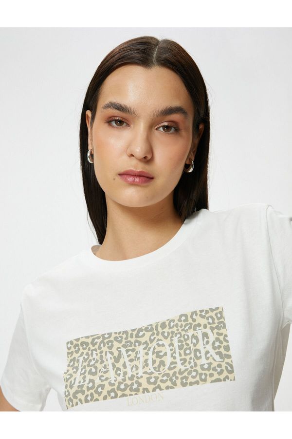 Koton Koton Leopard Printed T-Shirt Short Sleeve Crew Neck Cotton