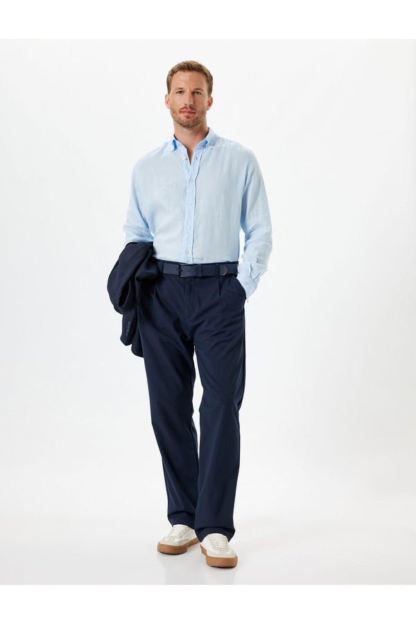 Koton Koton Linen Shirt Long Sleeve Basic