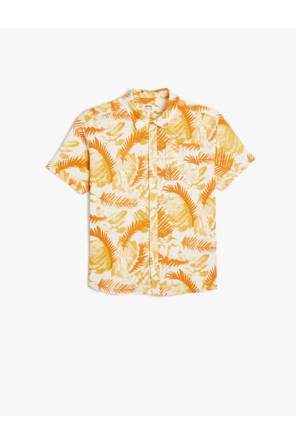 Koton Koton Linen Shirt Short Sleeve Leaf Pattern Single Pocket