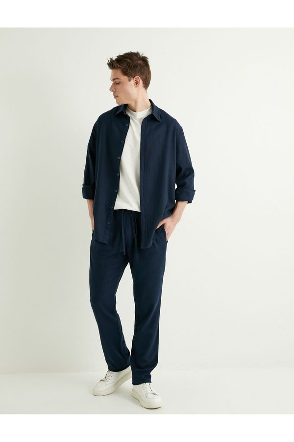 Koton Koton Linen Trousers with Lace Waist and Pocket Detail