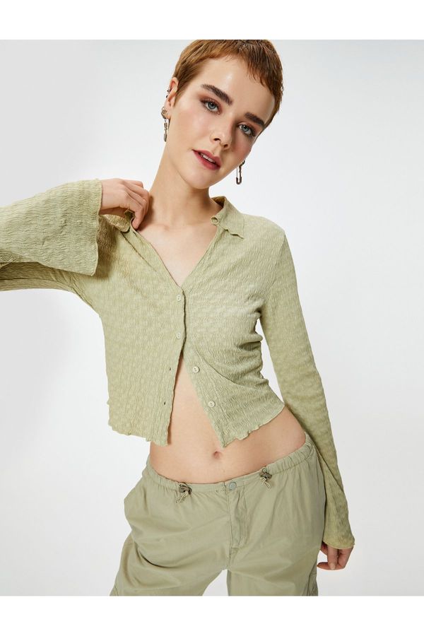 Koton Koton Long Bell Sleeve Shirt Textured Slim Fit