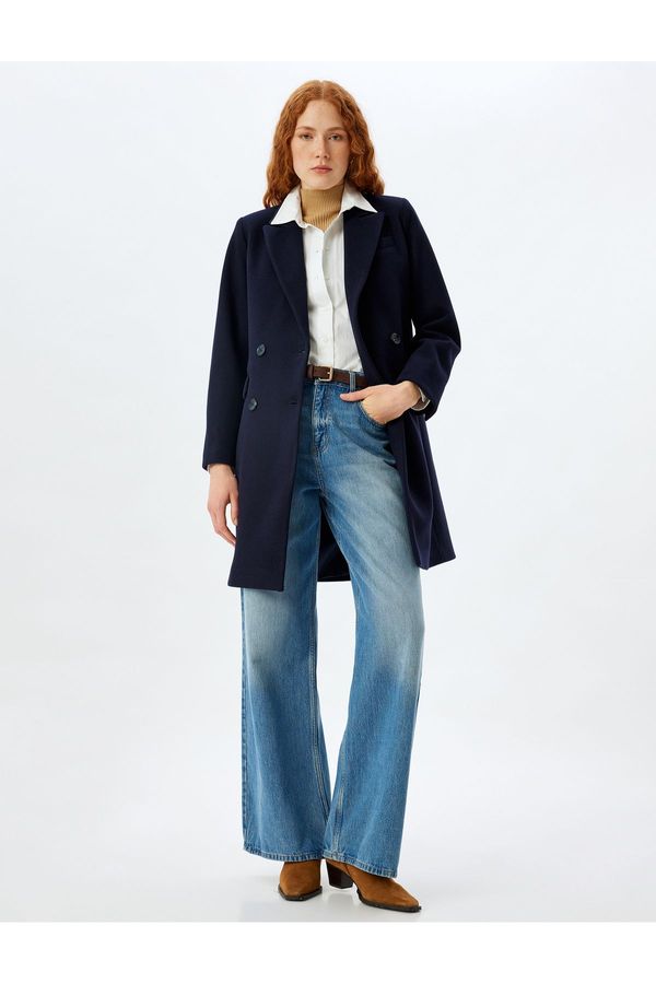 Koton Koton Long Cashmere Coat Double Breasted Buttoned Pocket