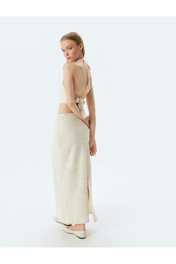 Koton Koton Long Dress Halter Neck Sleeveless Window Detail Slit