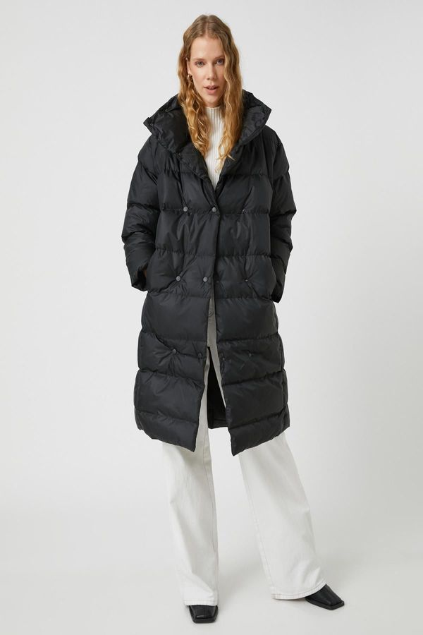 Koton Koton Long Puffy Coat, Wrap с Snap Fastener, Стояща яка с джоб.