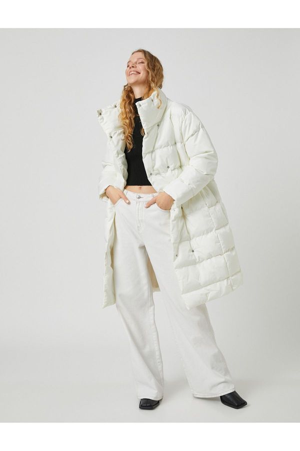Koton Koton Long Puffy Coat, Wrap с Snap Fastener, Стояща яка с джоб.