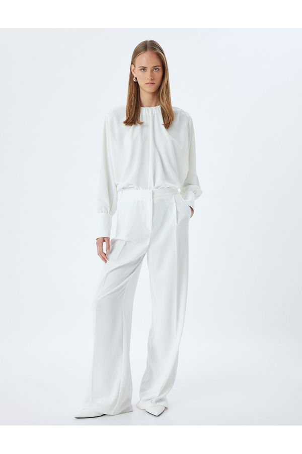 Koton Koton Long Sleeve Blouse Cuffed Round Draped Collar Crepe Fabric