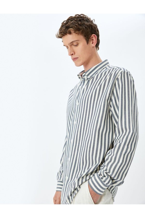 Koton Koton Long Sleeve Button Down Shirt Slim Fit Collar Striped shirt