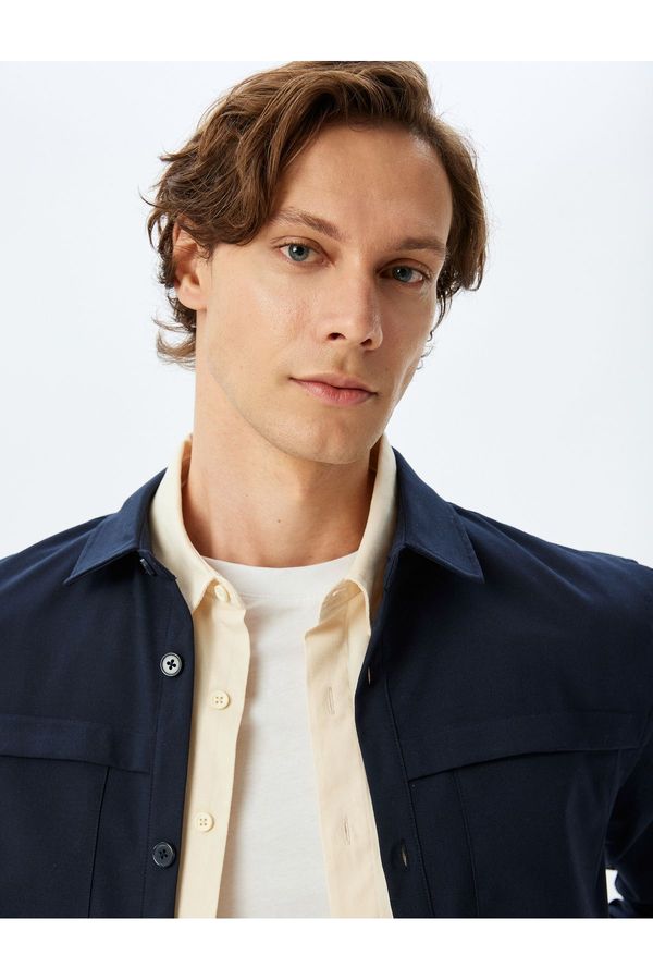 Koton Koton Long Sleeve Flap Pocket Detailed Viscose Blend Classic Shirt