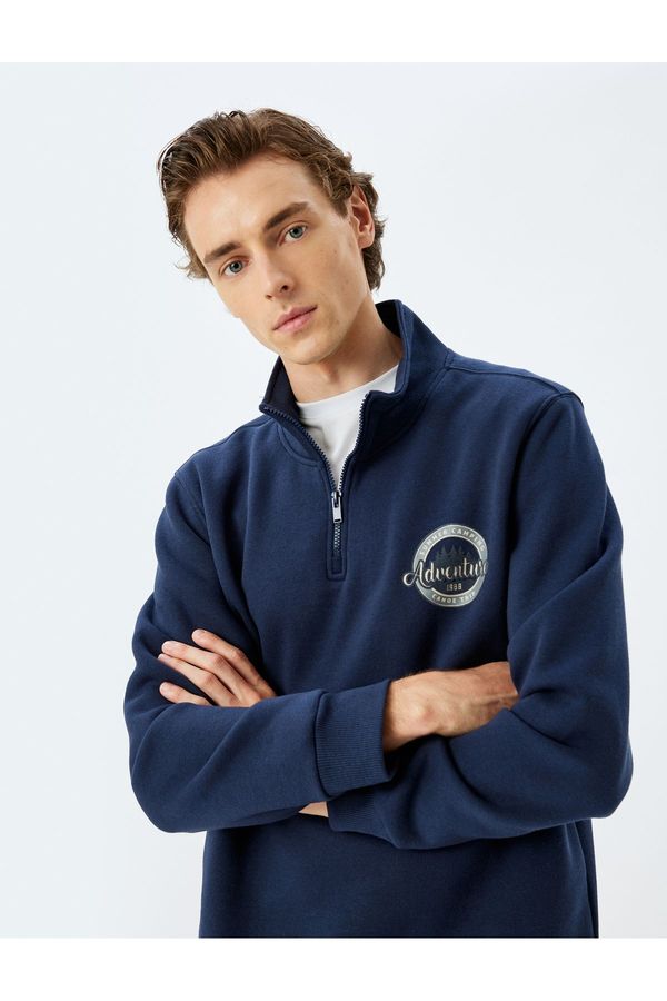 Koton Koton Long Sleeve Raised Cotton Half Zipper Printed Sweatshirt