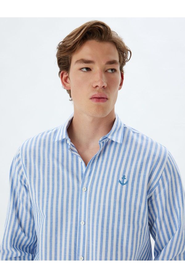 Koton Koton Long Sleeve Shirt Anchor Embroidered Cotton