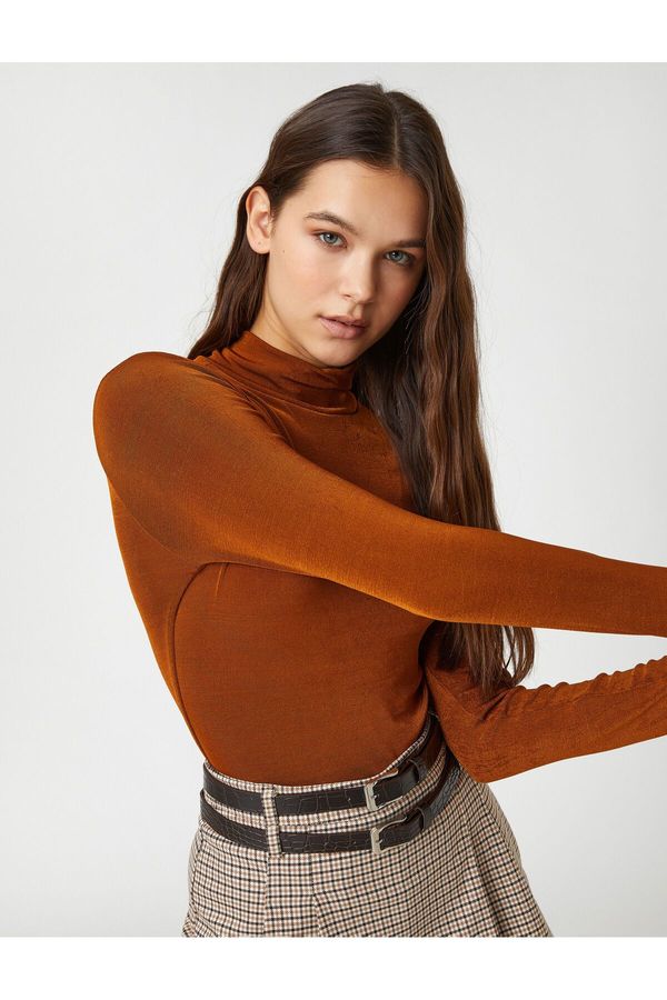 Koton Koton Long Sleeve T-Shirt Crop Half Turtleneck Basic