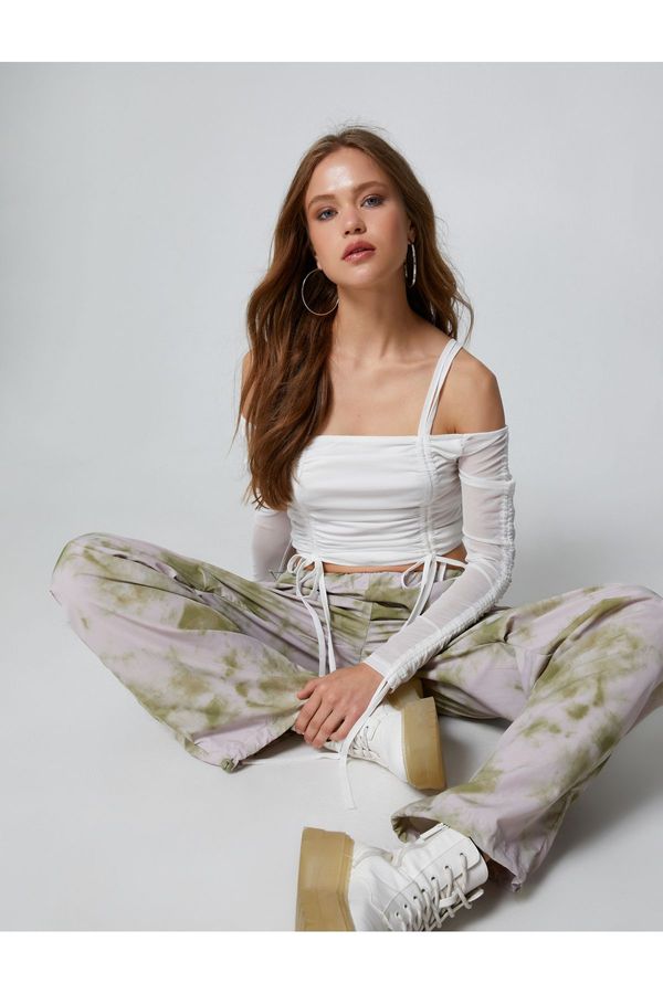 Koton Koton Long Sleeve T-Shirt Crop Off-Shoulder Gathered Detailed