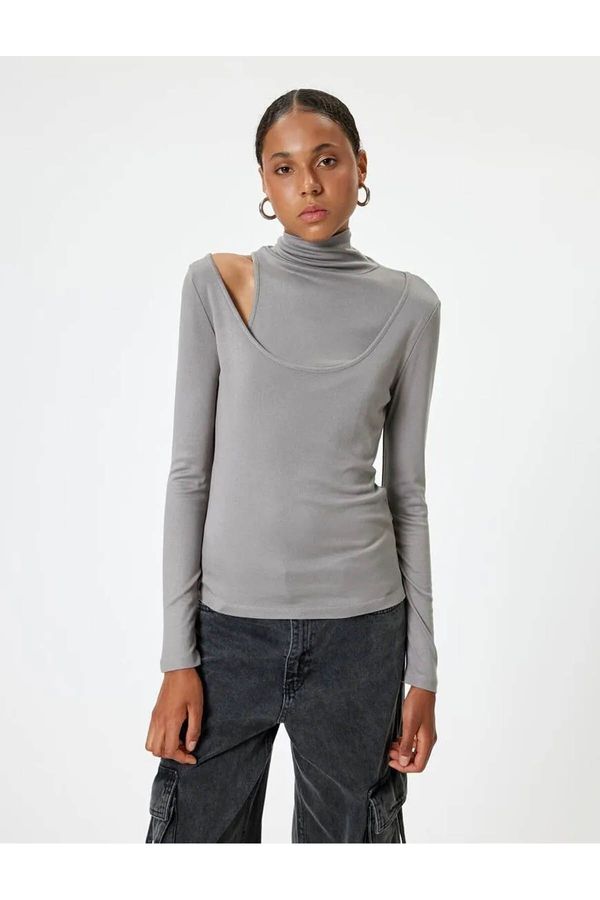 Koton Koton Long Sleeve T-Shirt Turtleneck Window Detailed Viscose Fabric