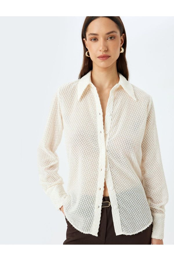 Koton Koton Long Sleeve Textured Semi Sheer Shirt