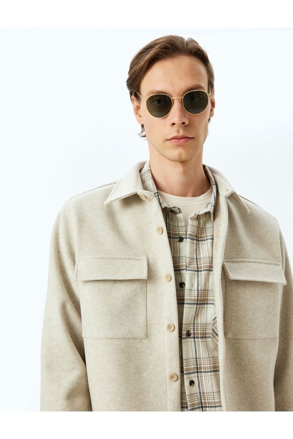 Koton Koton Long Sleeve Viscose Blend Flap Pocket Detailed Shirt Jacket