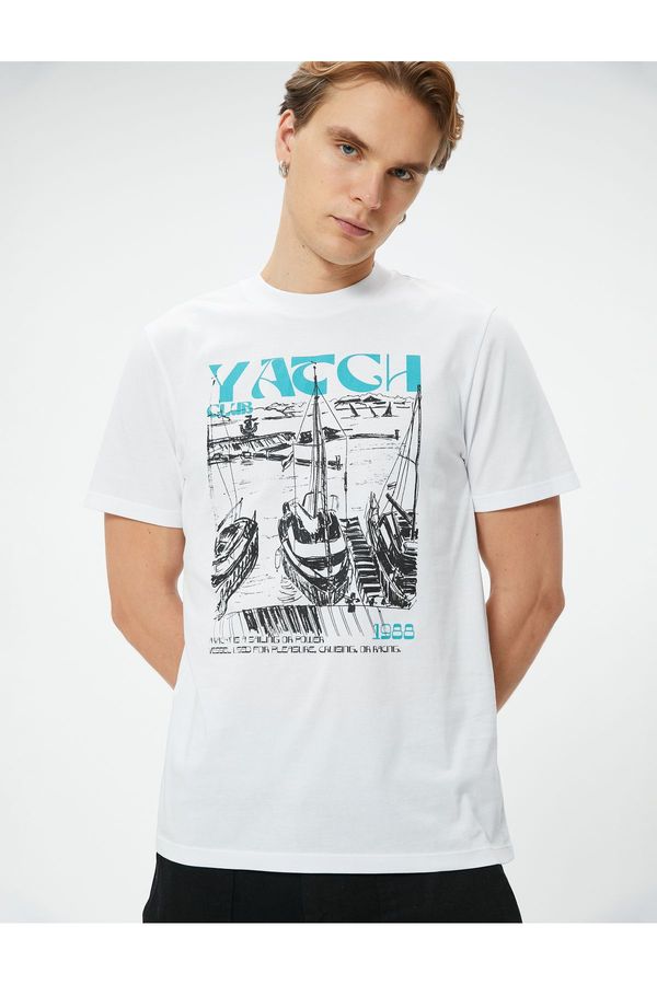 Koton Koton Marine Printed T-Shirt with Slogan Crew Neck Short Sleeve