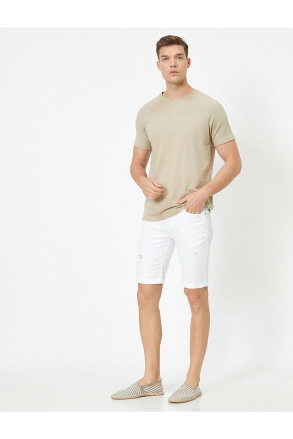 Koton Koton Men's Ecru Pocket Detailed Jean Shorts