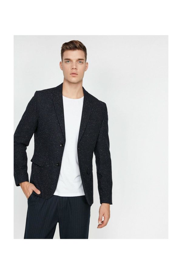 Koton Koton Men's Navy Blue V-Neck Jacket with Pocket Detailed Button Detailed
