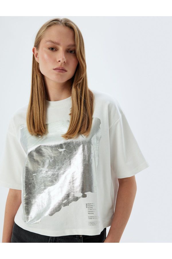 Koton Koton Metallic Printed Short Sleeve Crew Neck T-Shirt