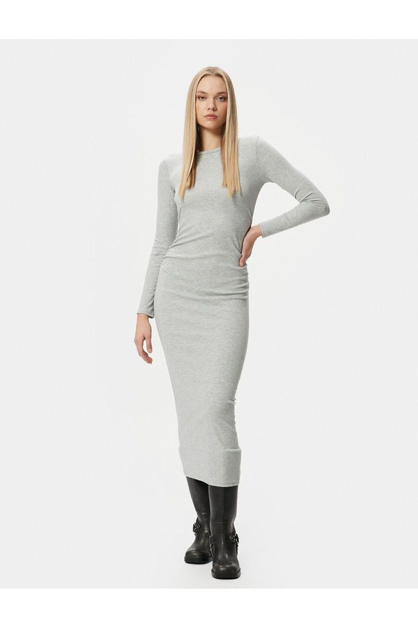 Koton Koton Midi Dress Crew Neck Long Sleeve Slim Fit