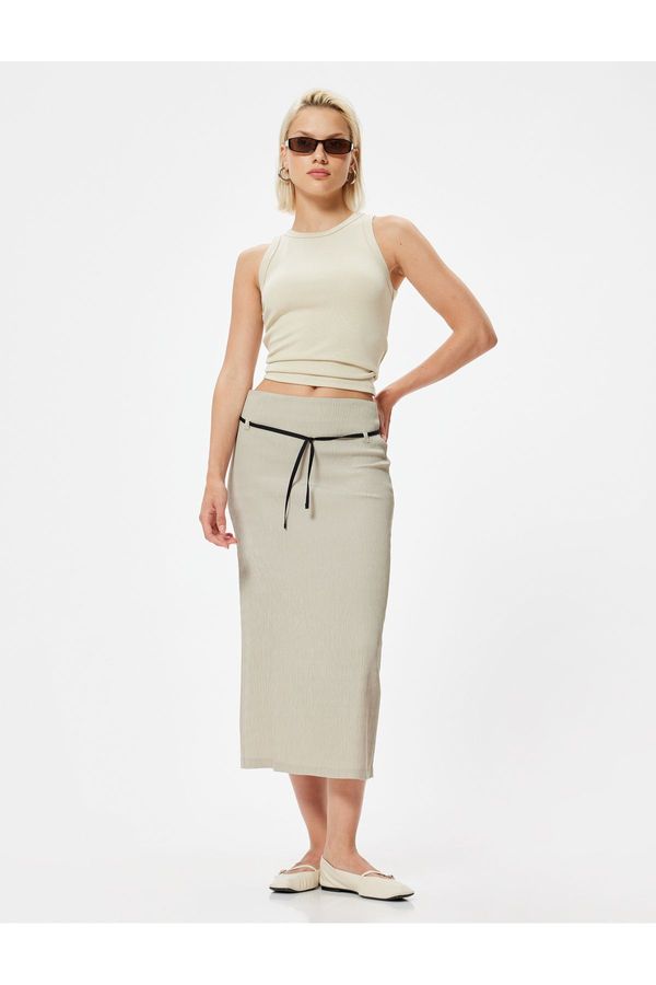 Koton Koton Midi Length Pencil Skirt with Belt Detail