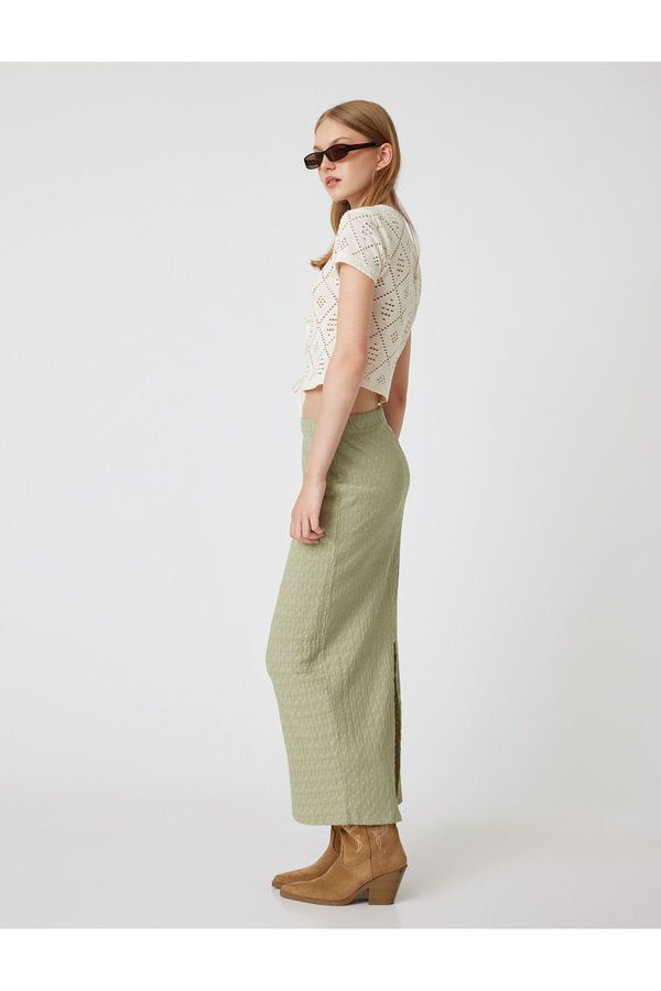 Koton Koton Midi Pencil Skirt High Waist Slit Detail Textured