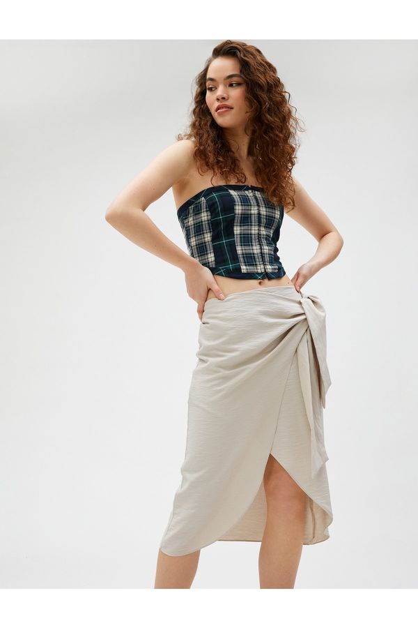 Koton Koton Midi Skirt Viscose with Tie Side Detail