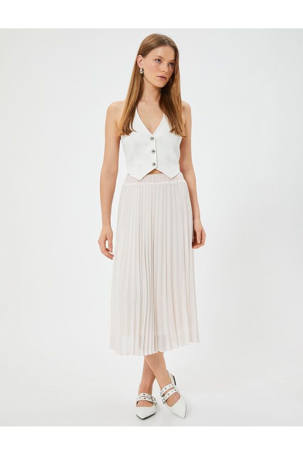 Koton Koton Midi Tulle Sheer Pleated Skirt Lined High Waist