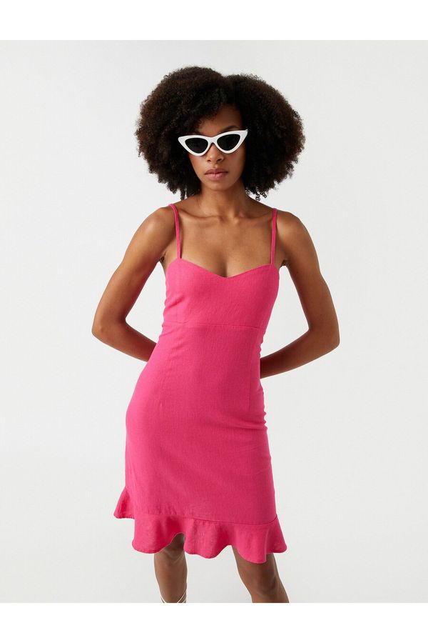 Koton Koton Mini Dress With Thin Straps Sweetheart Collar Linen Blend