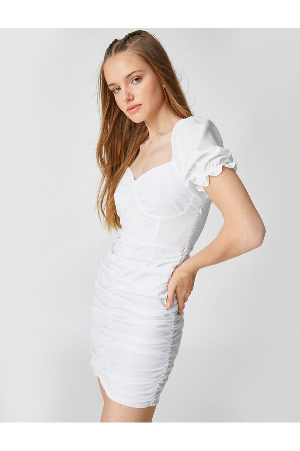 Koton Koton мини рокля с балон ръкави и драпирани квадратни деколте