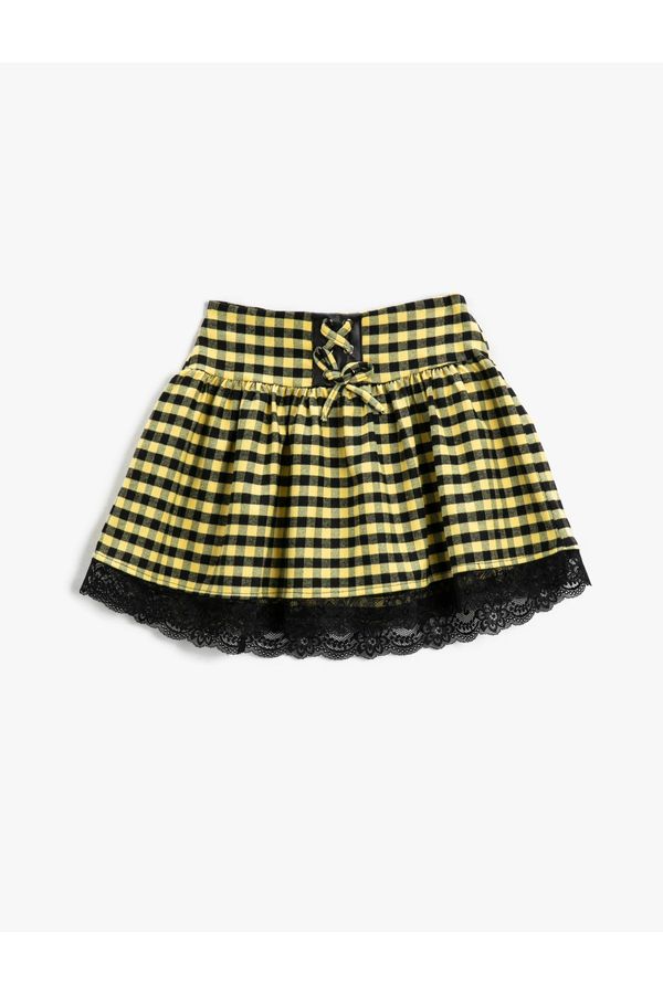 Koton Koton Mini Skirt With Bow And Lace Detail Elastic Waist.