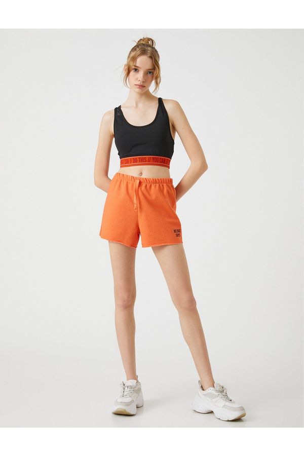Koton Koton Mini Sports Shorts with Embroidery Detail Tie Waist.
