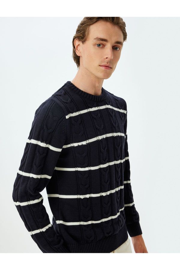 Koton Koton Navy Blue Striped Men's Adult Sweater