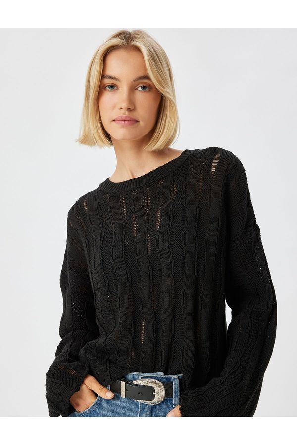 Koton Koton Openwork Knitwear Sweater Crew Neck Long Sleeve