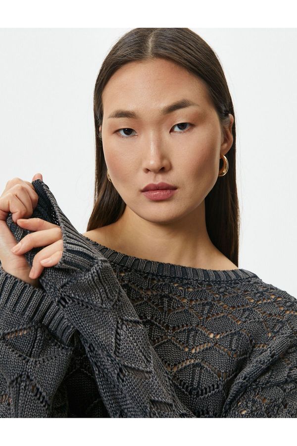 Koton Koton Openwork Mesh Sweater Long Sleeve Crew Neck