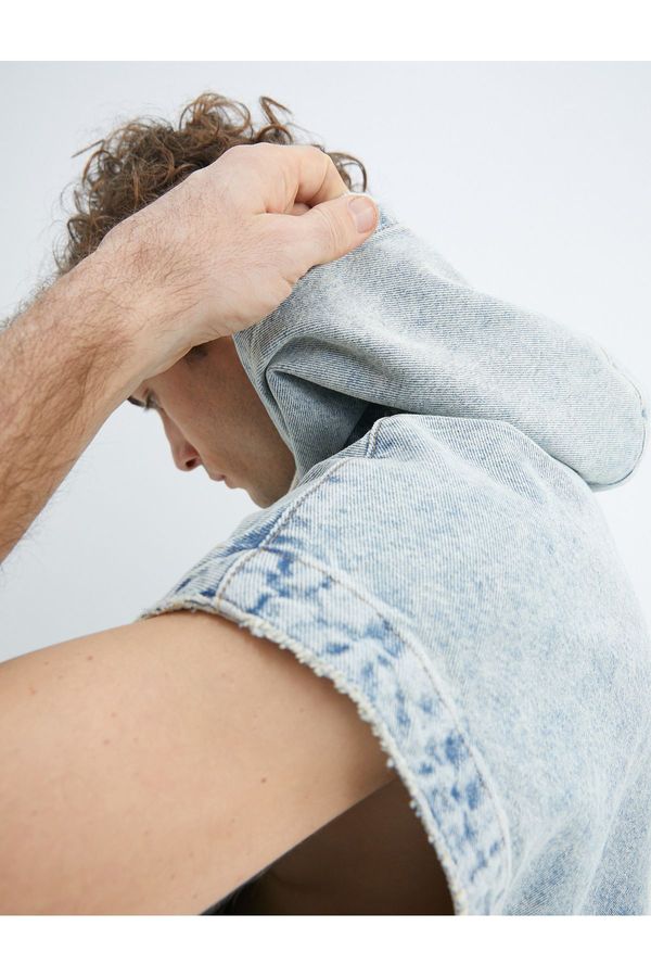 Koton Koton Oversize Denim Jacket Hooded Sleeveless Zipper Pocket Detailed